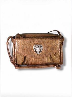 BRIGHTON Heraldic Heart Organizer Crossbody Bag with attached wallet, bronze